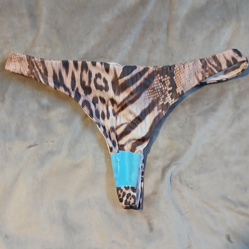 Asos Design Women's Leopard M&M Rib High Leg Thong Size 4